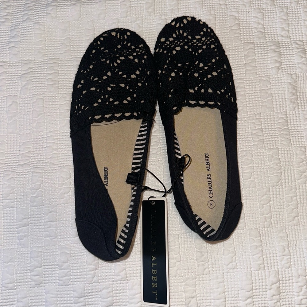 NWT Charles Albert black slip on shoes size 8!